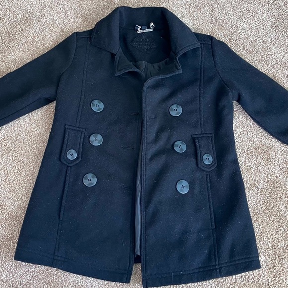 JOUJOU Black 3 Button Pea Coat With Pockets Girl’s Size Small - Picture 1 of 6